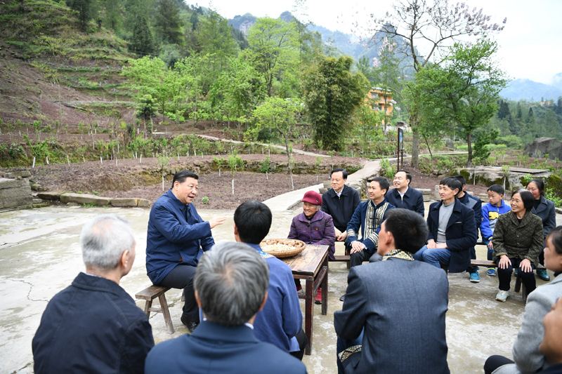2019年4月15日至17日，中共中央總書(shū)記、國家主席、中央軍委主席習近平在重慶考察，并主持召開(kāi)解決“兩不愁三保障”突出問(wèn)題座談會(huì )。這是4月15日下午，習近平在石柱土家族自治縣中益鄉華溪村同村民代表、基層干部、扶貧干部、鄉村醫生等圍坐在一起，共話(huà)脫貧攻堅。新華社記者 謝環(huán)馳 攝