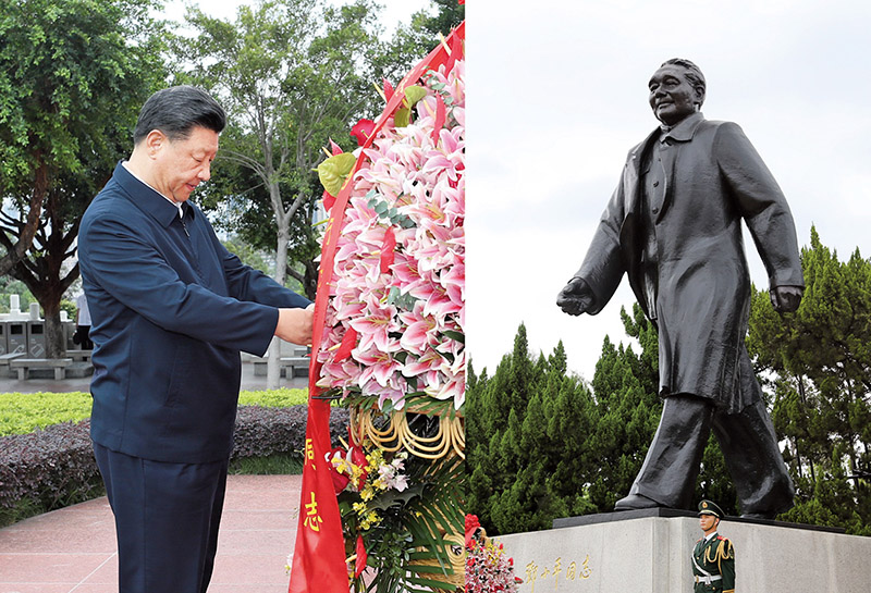 2020年10月14日，習近平總書(shū)記向深圳蓮花山公園鄧小平同志銅像敬獻花籃。